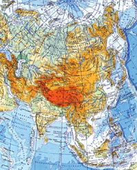 Физическая карта Азии